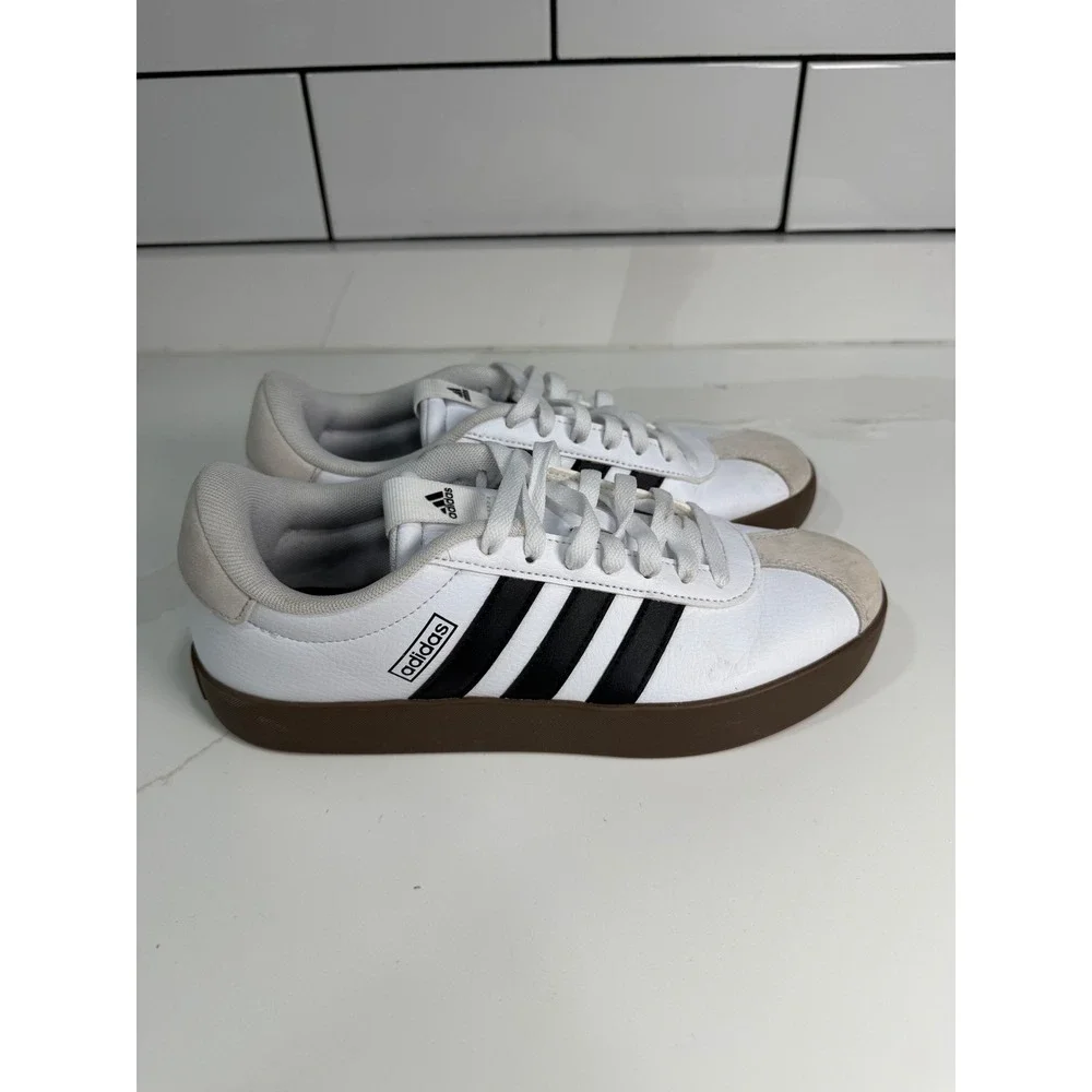 Adidas VL Court 3.0 Womens 8 White Black Gum Leather Sneakers ID8797 Casual